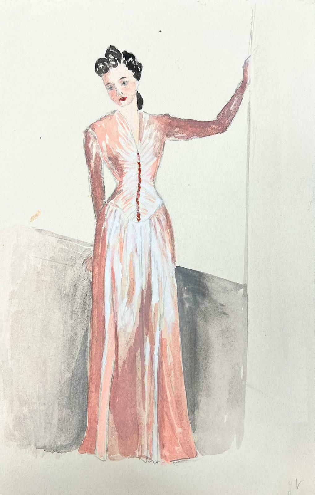 Josine Vignon1950’s Fashion Illustration Original Painting Of A Lady In A Stunning Pink Dress1960's