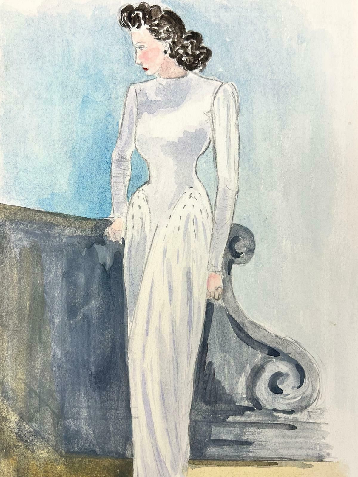 Josine Vignon1950’s Fashion Illustration Original Painting Of The Artist In A White Dress1960's photo furniture