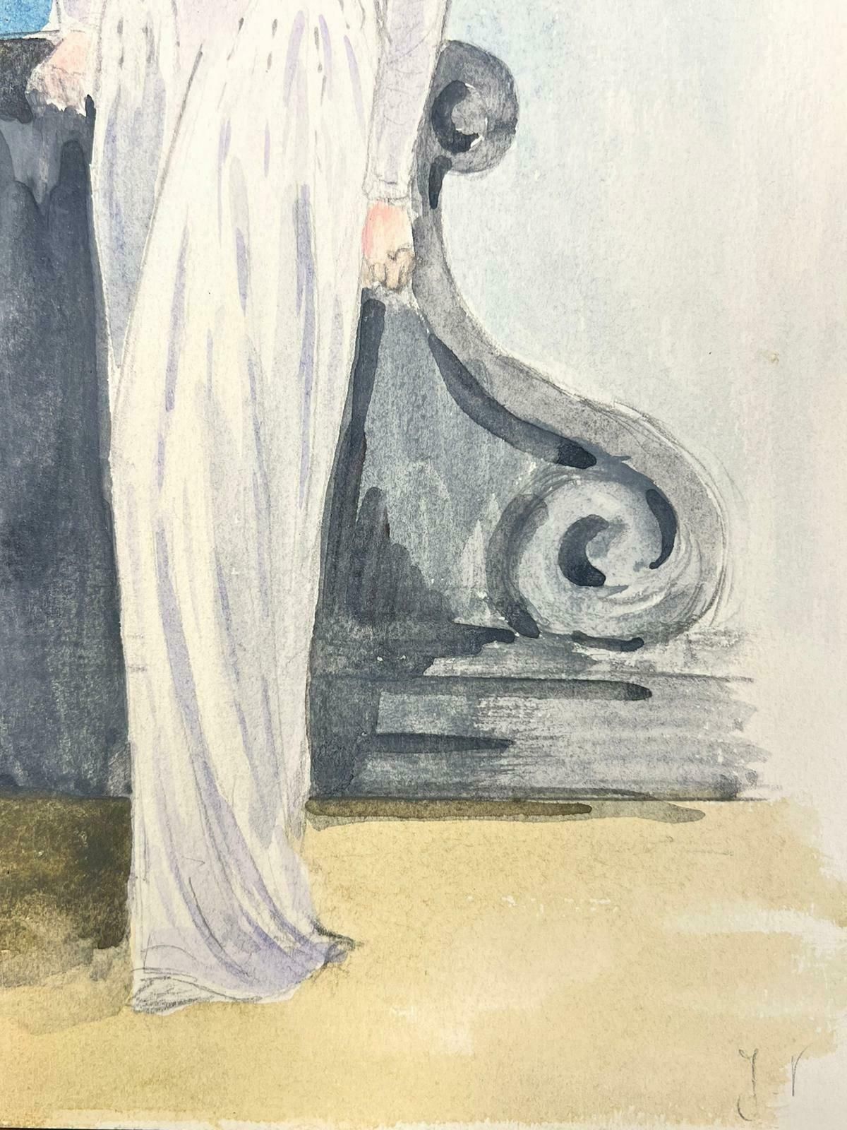 Josine Vignon1950’s Fashion Illustration Original Painting Of The Artist In A White Dress1960's photo for sale