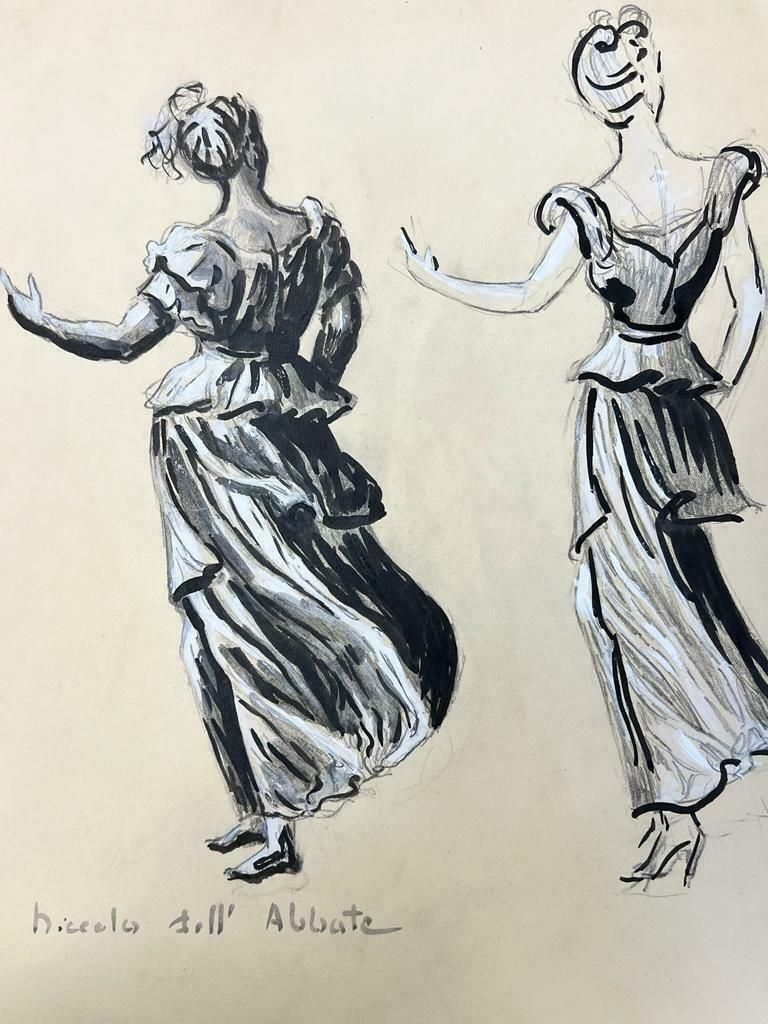 Josine Vignon1950’s Fashion Illustration Original Painting Of Two Chic Ladies Dancing1960's photo furniture