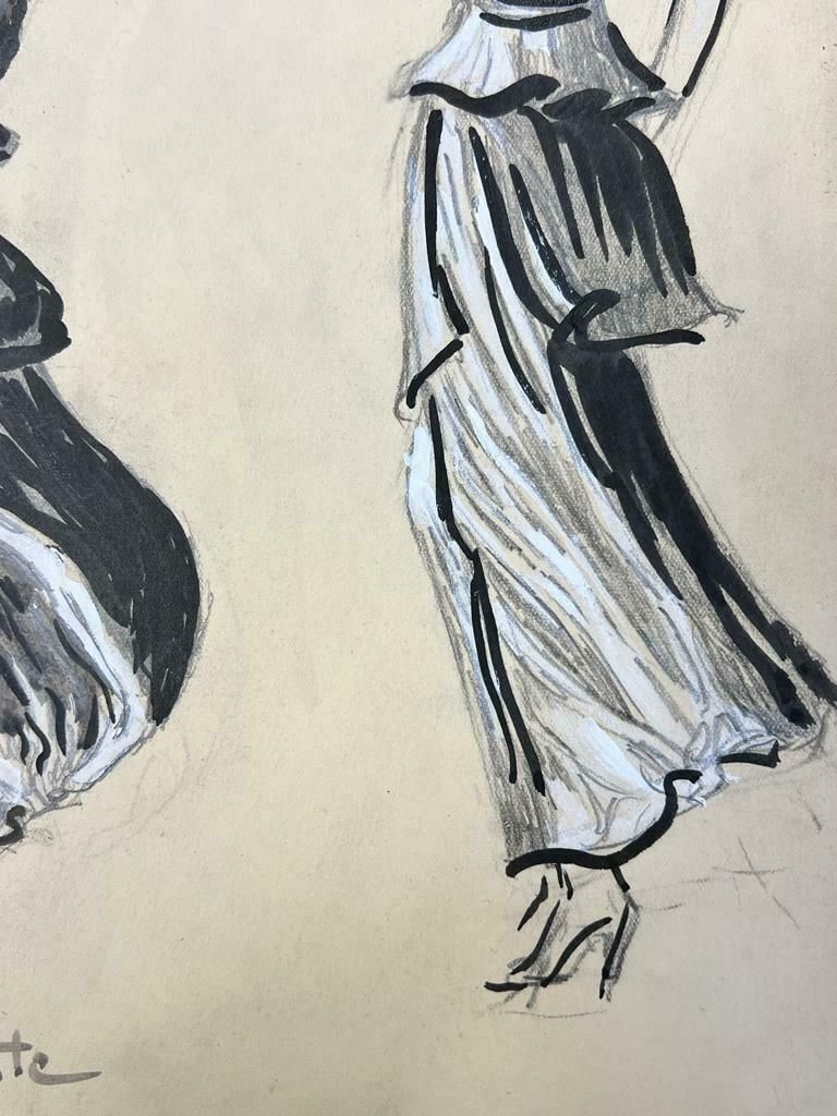 Josine Vignon1950’s Fashion Illustration Original Painting Of Two Chic Ladies Dancing1960's photo for sale