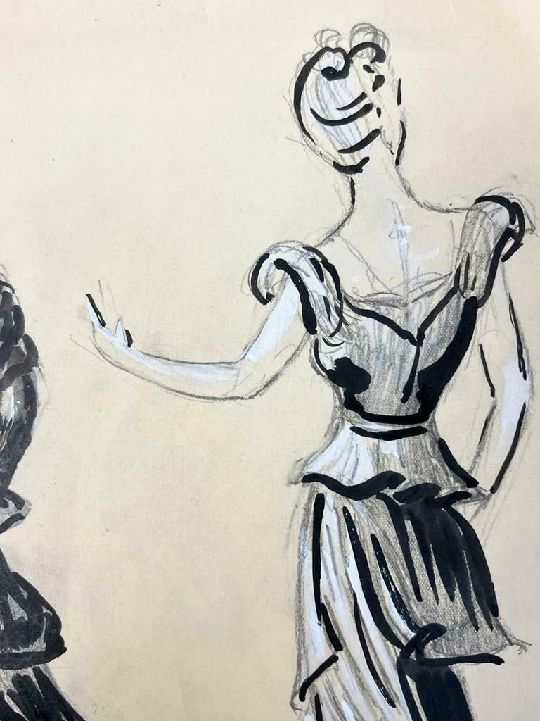 Josine Vignon1950’s Fashion Illustration Original Painting Of Two Chic Ladies Dancing1960's photo Art