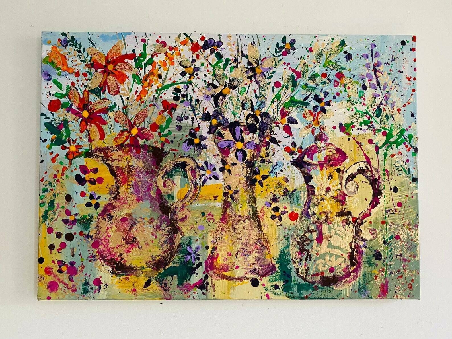 Polly..Hand Painted Original Acrylic Art On A Up Cycled Canvas 90cm X 60cm