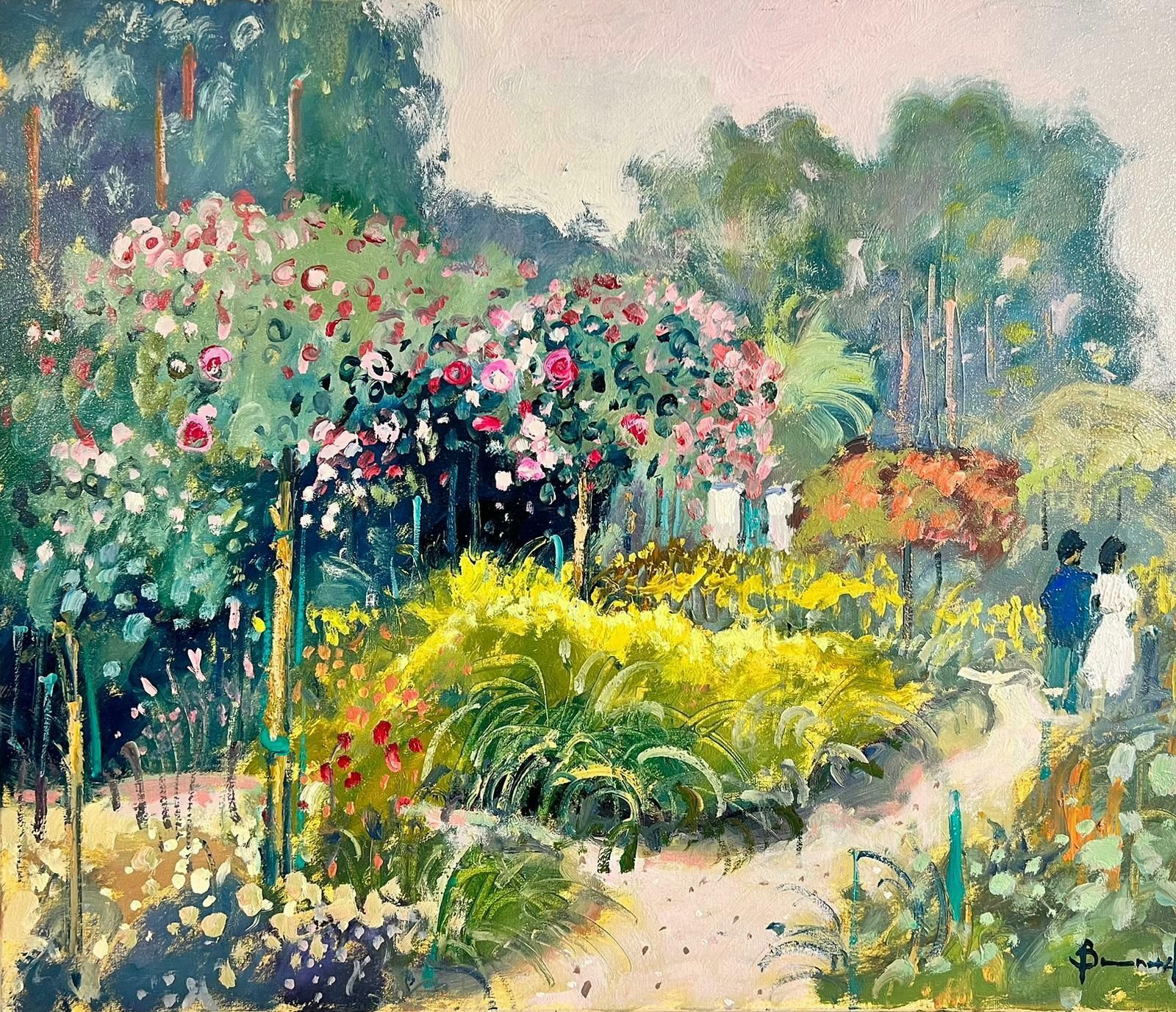 Guy Benardfigures Walking In Monet's Garden Giverny French Impressionist Signed Oil