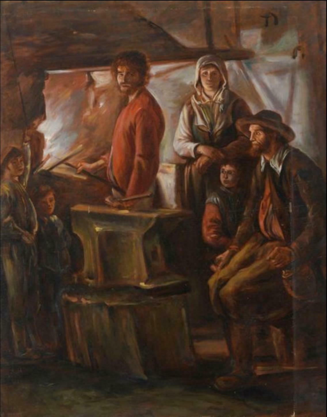 Atelier Dagher After Louis Le Nain (1593 1648)a Marshal In His Forge Large Oil Painting On Canvas By Louvre Copyistc. 2000