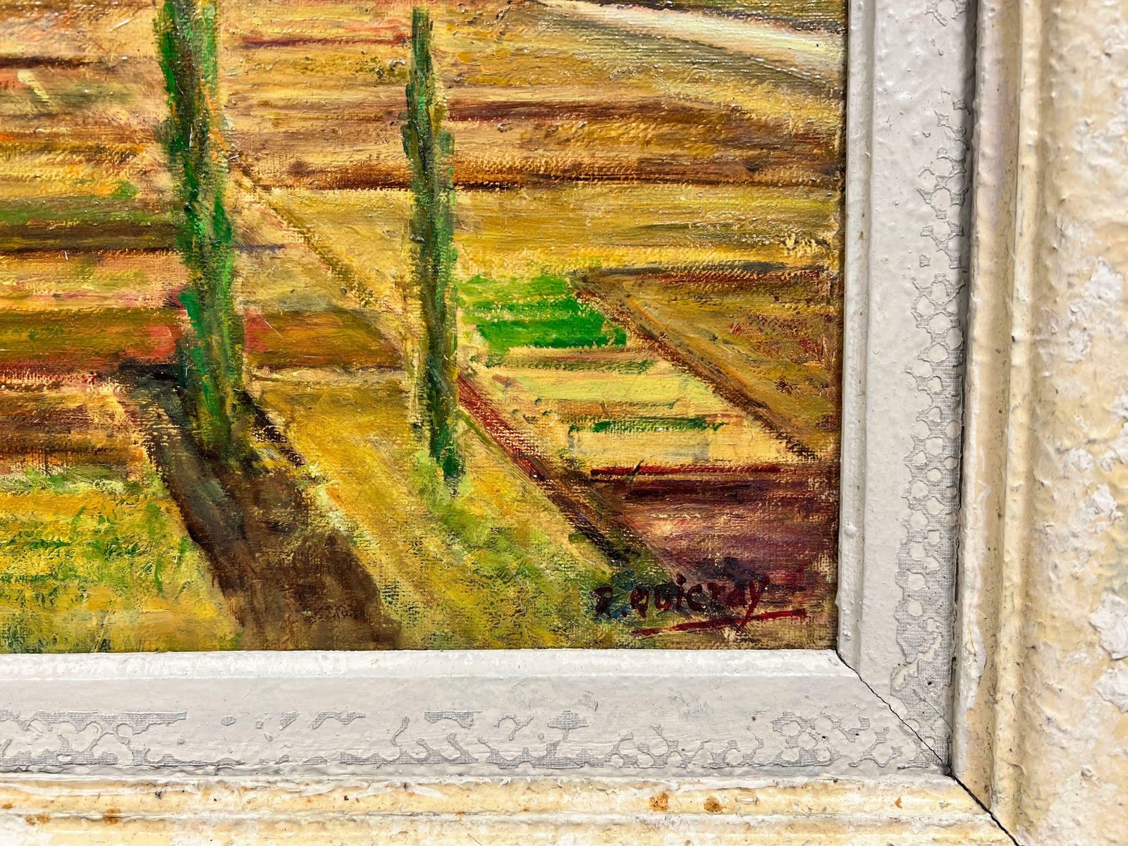 Mid Century French1950's French Impressionist Signed Oil Northern France Open Landscape Framed photo vinterior