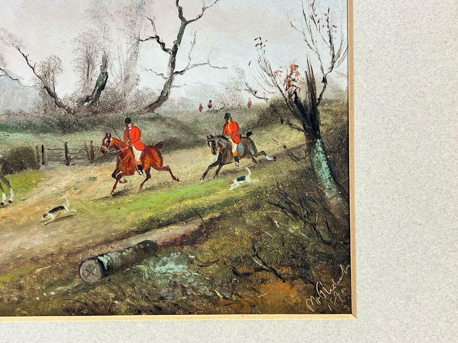 Philip Rideoutthe English Fox Hunt Oil Painting Huntsman Red Jackets On Horseback With Houndsc.1890's photo Art