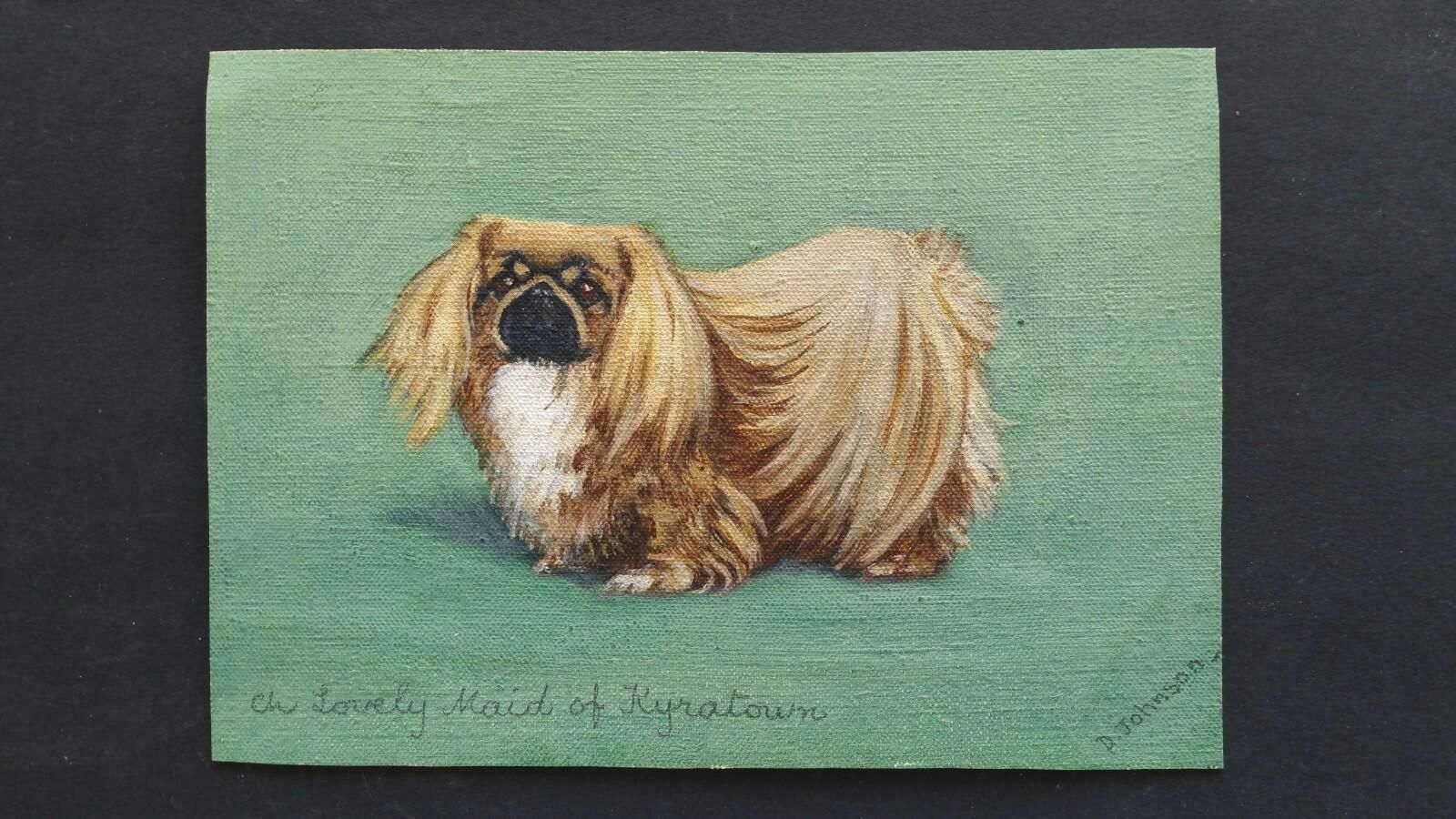 photo furniture Dorothy Alexandra Johnsonenglish School Mid 20th Century Oil Painting: Pekingese Dogc 1950s