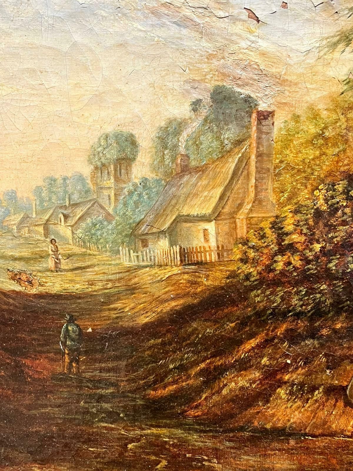 Antique Englishhuge Victorian English Oil Painting For Restoration Family Playing Games Outside photo for sale