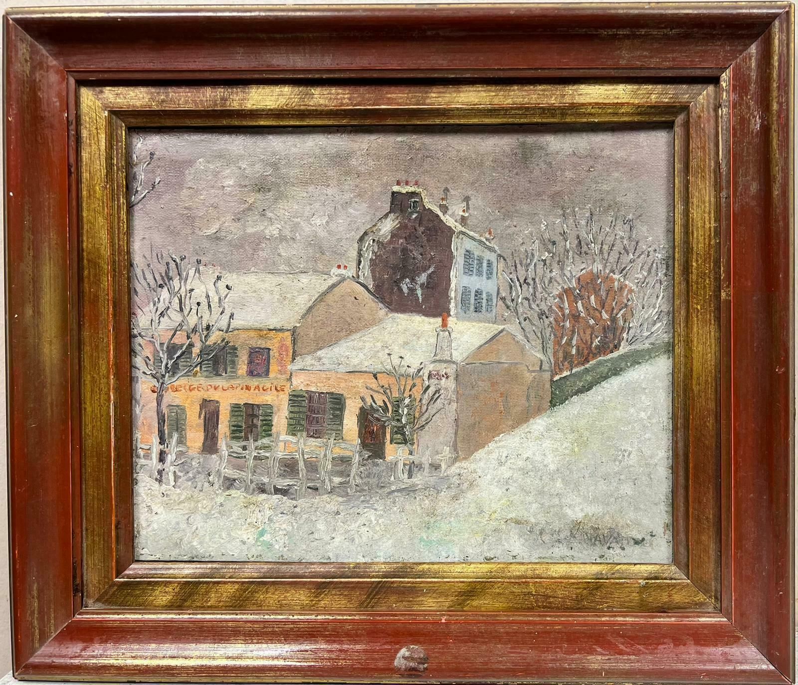 French Schoolmontmartre Paris In Snow Latin Agile Street Scene Signed French Oil 20thc