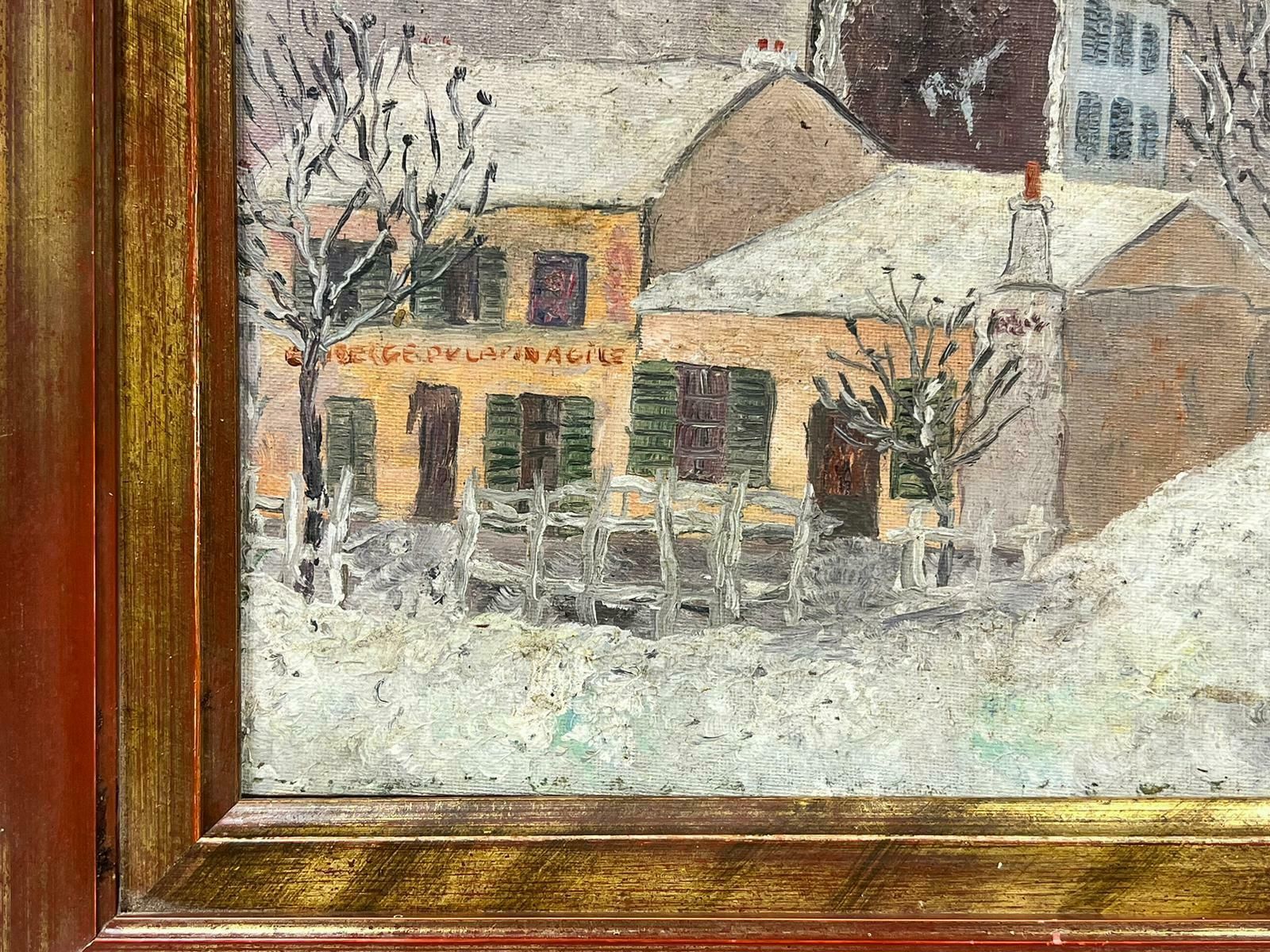 French Schoolmontmartre Paris In Snow Latin Agile Street Scene Signed French Oil 20thc photo 505.0