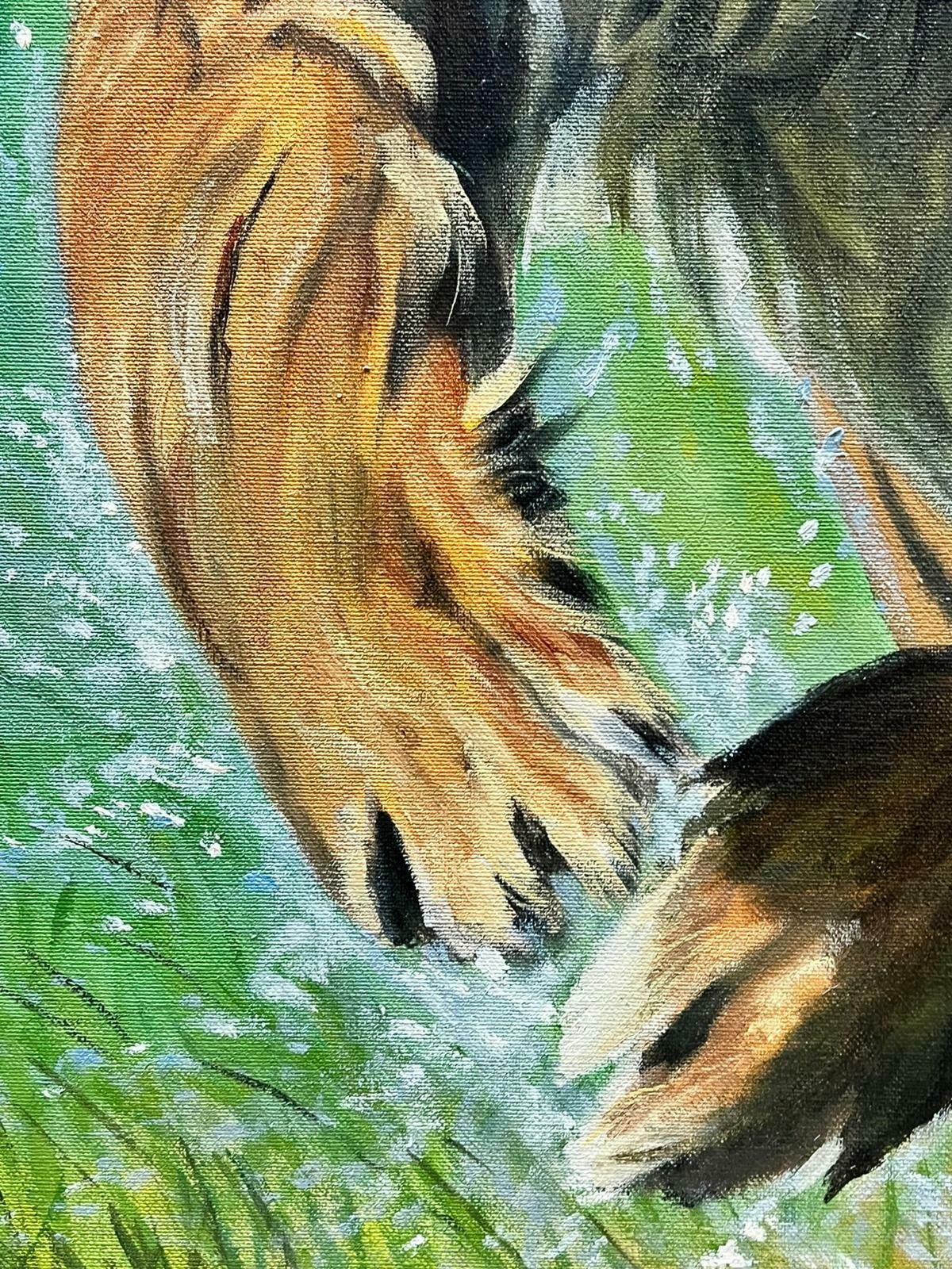 Martin Jarviscontemporary British Oil Painting Roaring Tiger In Landscape Leaping At Viewer photo for sale