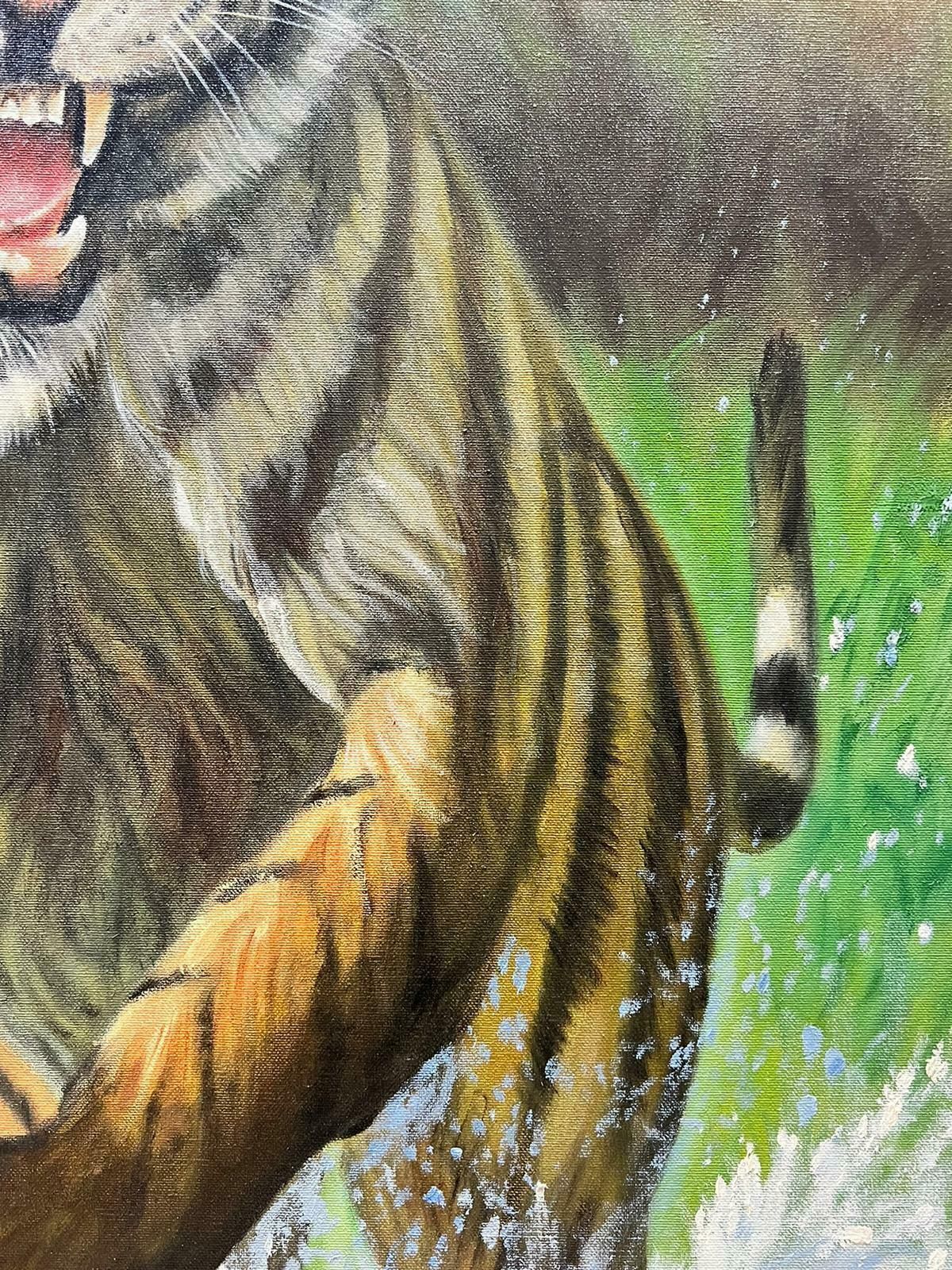 Martin Jarviscontemporary British Oil Painting Roaring Tiger In Landscape Leaping At Viewer photo Art