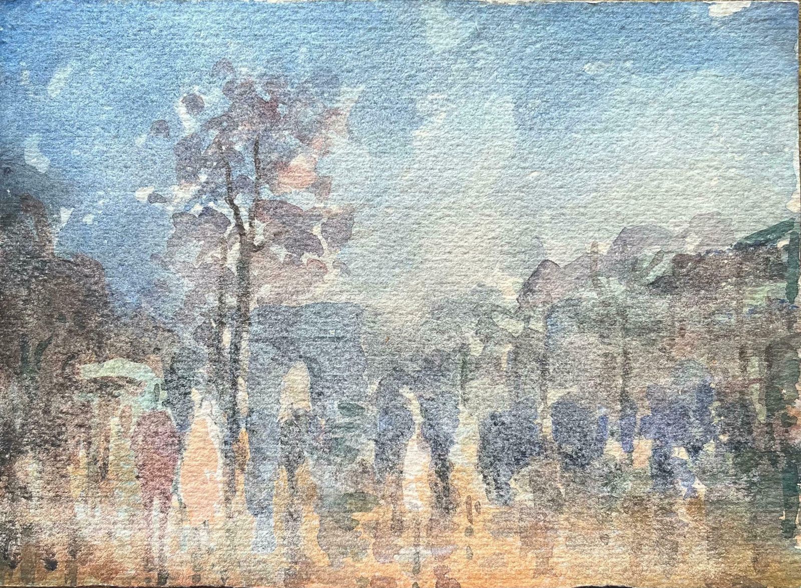 Maurice Mazeiliefrench Impressionist Watercolor Of Park With View Of Champs élysées At Dusk20th Century