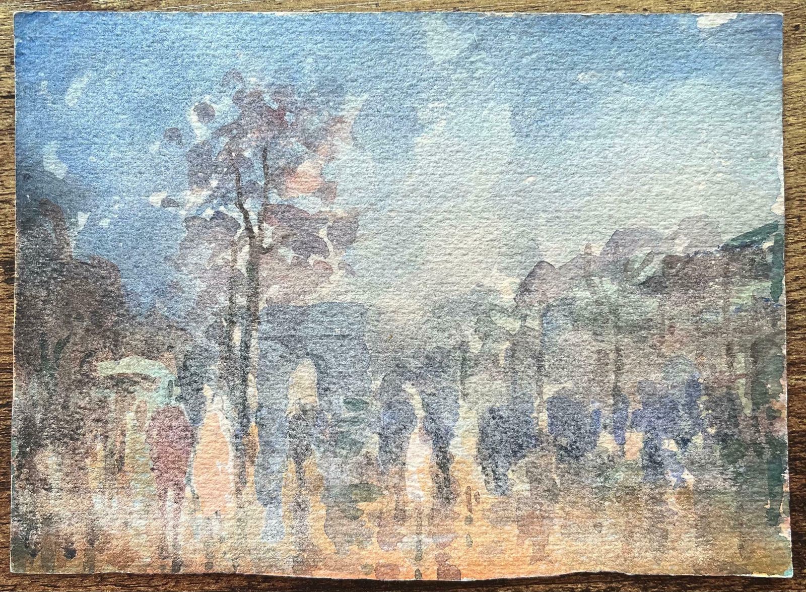 Maurice Mazeiliefrench Impressionist Watercolor Of Park With View Of Champs élysées At Dusk20th Century photo furniture