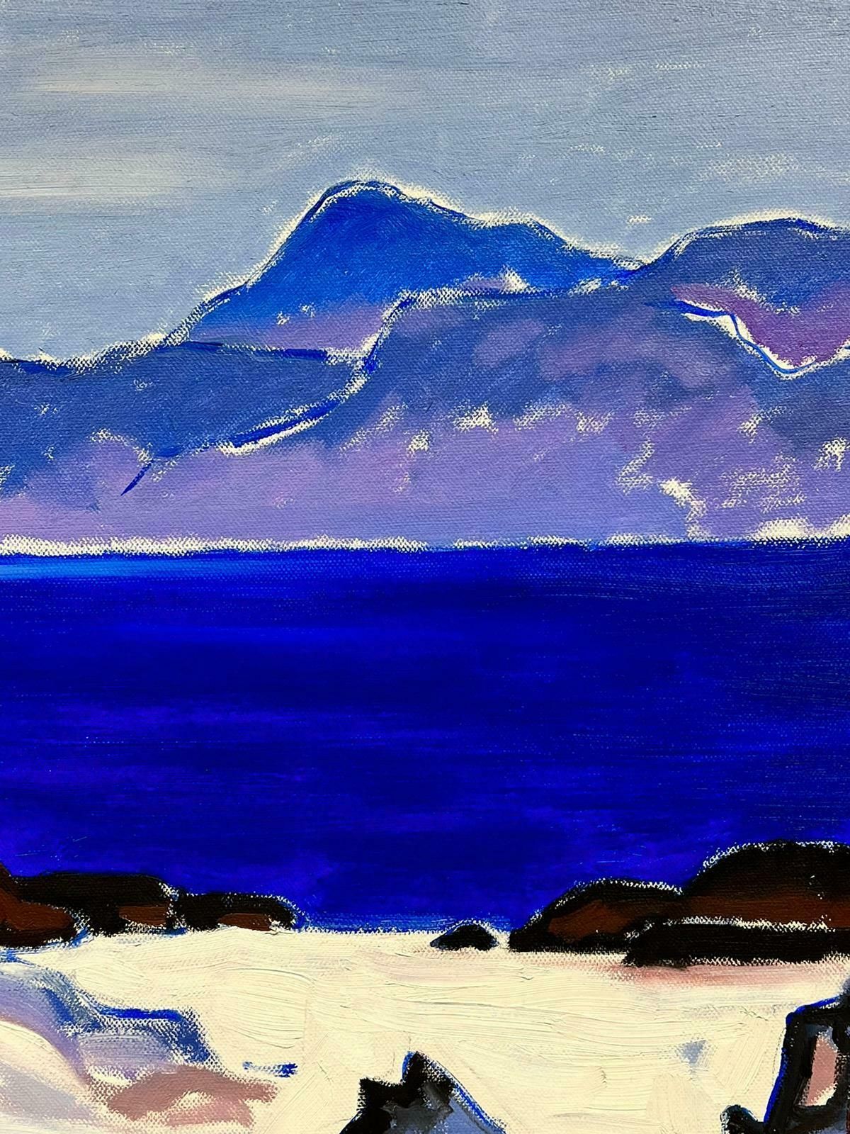 Scottish Schoolscottish Modernist Oil Painting On Canvas Iona Blue Seas Purple Highlands photo for sale