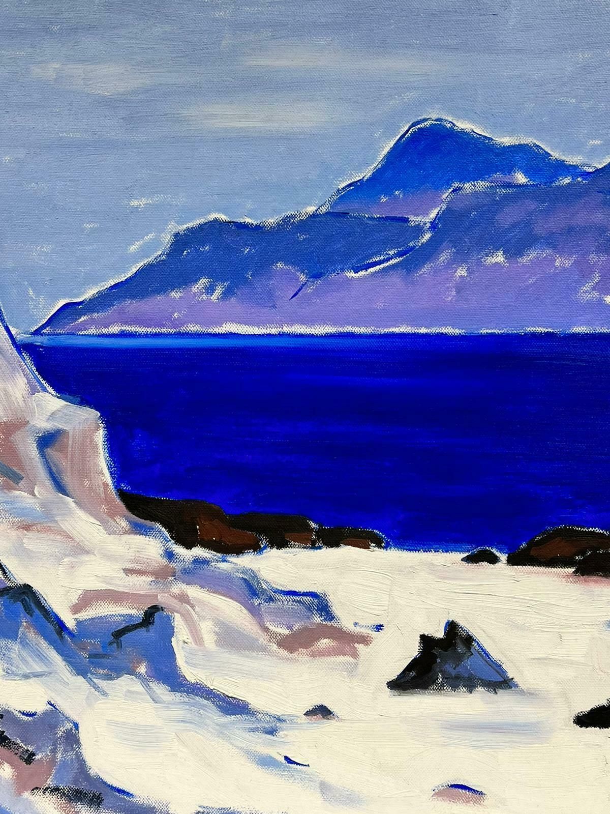 Scottish Schoolscottish Modernist Oil Painting On Canvas Iona Blue Seas Purple Highlands photo vinterior
