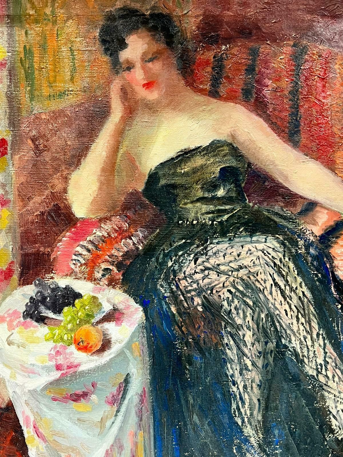 Josine Vignonelegant Lady In French Interior, 1960's French Post Impressionist Oil Painting1960's photo vinterior