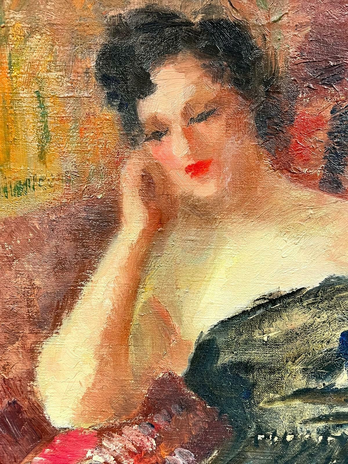 photo furniture Josine Vignonelegant Lady In French Interior, 1960's French Post Impressionist Oil Painting1960's