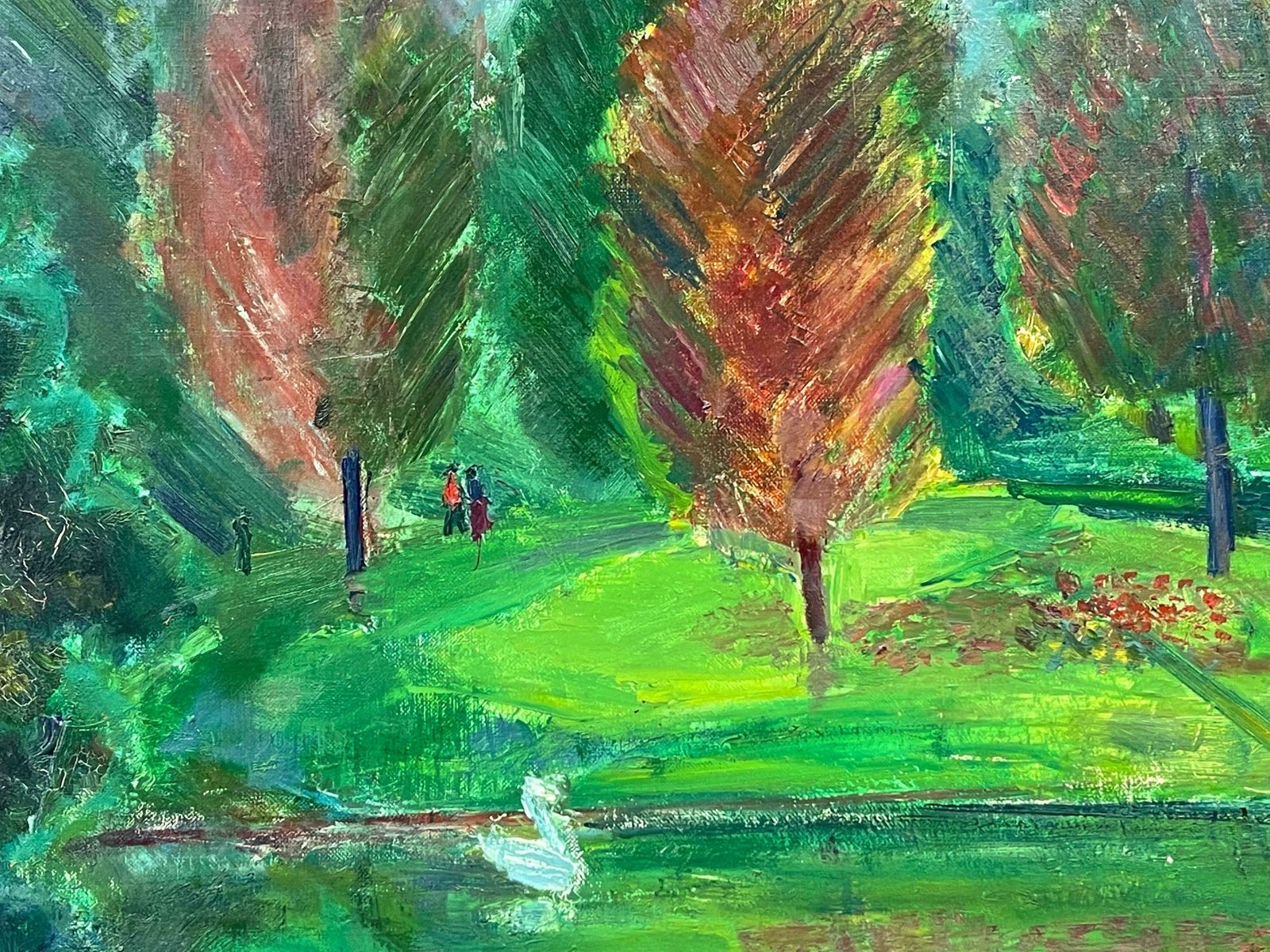 édouard Righetti (1924 2001)original French Mid Century Oil   Vibrant Green Lake With Elegant Swans1950's photo Art
