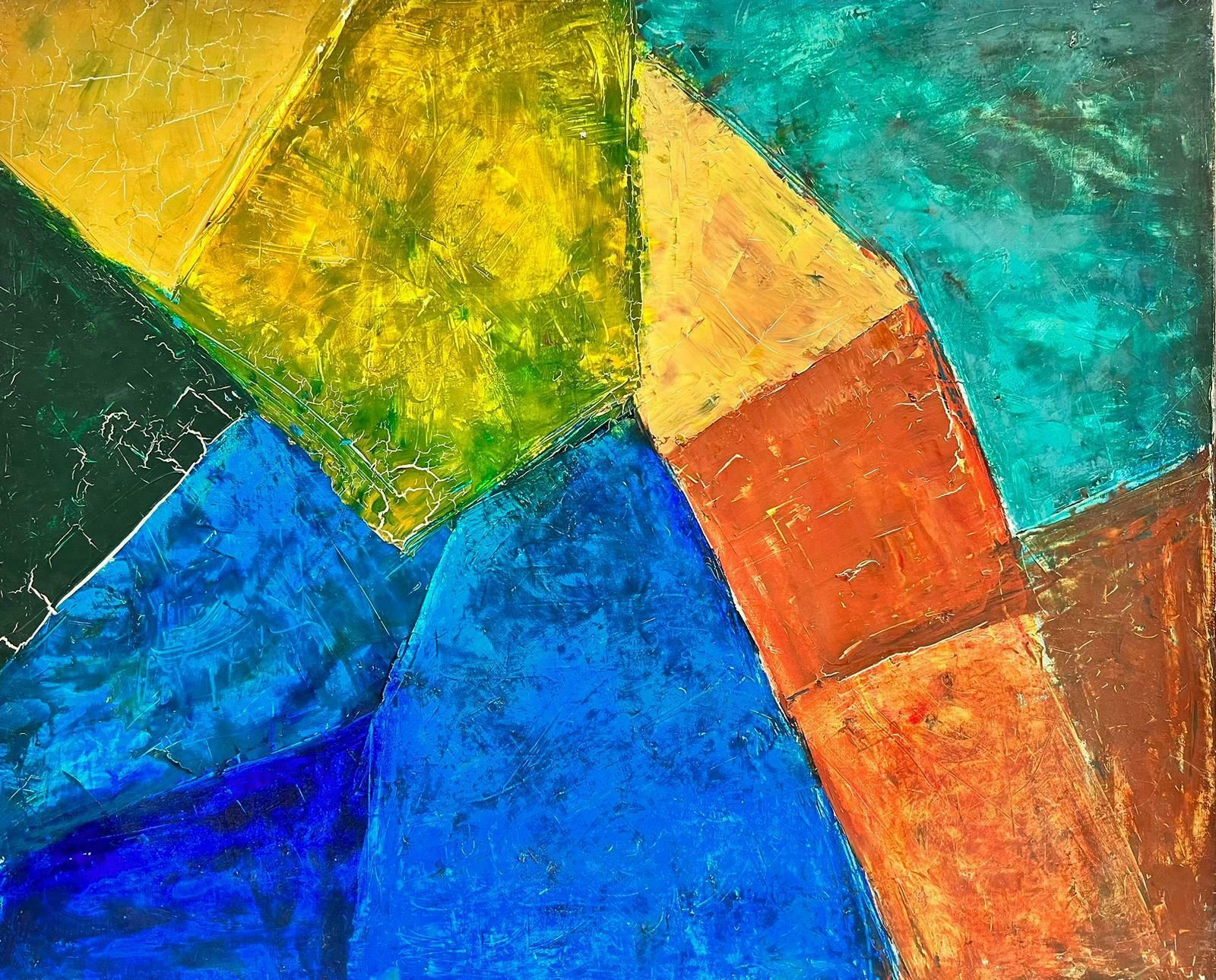 édouard Righetti (1924 2001)large French Abstract Cubist Composition Orange Beige Green Blue Colors1960's photo vinterior