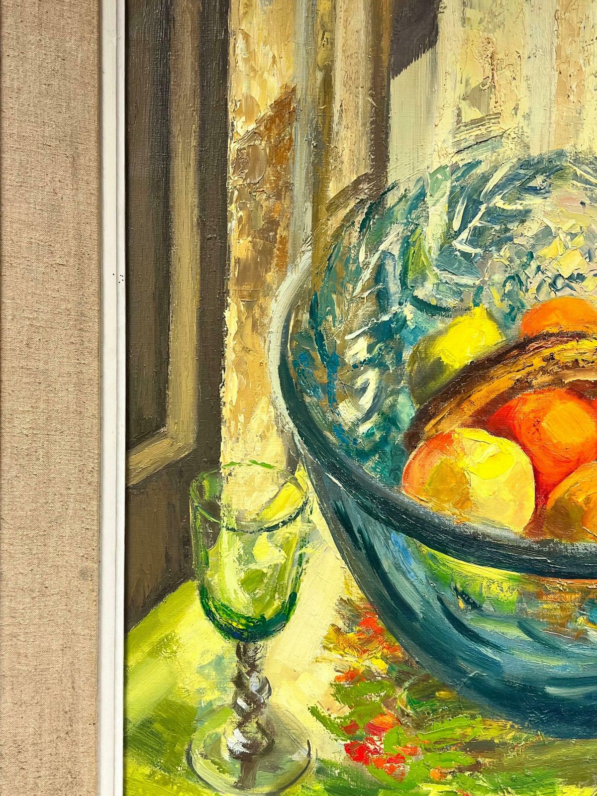 Josine Vignonhuge 1960's French Post Impressionist Signed Oil Fruit Bowl Interior Room1960's photo vinterior