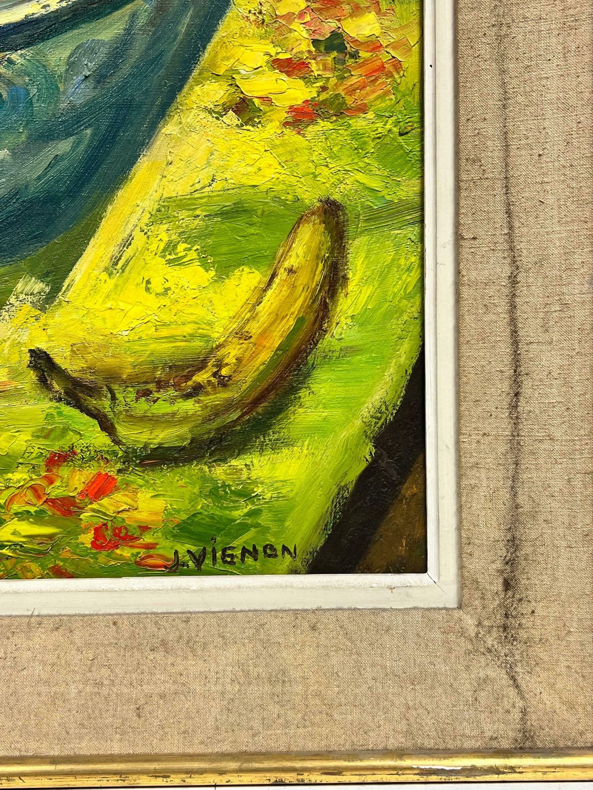 Josine Vignonhuge 1960's French Post Impressionist Signed Oil Fruit Bowl Interior Room1960's photo buy
