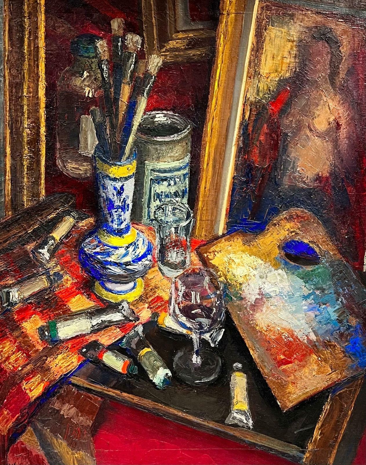Josine Vignonbeautiful 1960's French Post Impressionist Oil The Artists Studio Interior1960's photo furniture