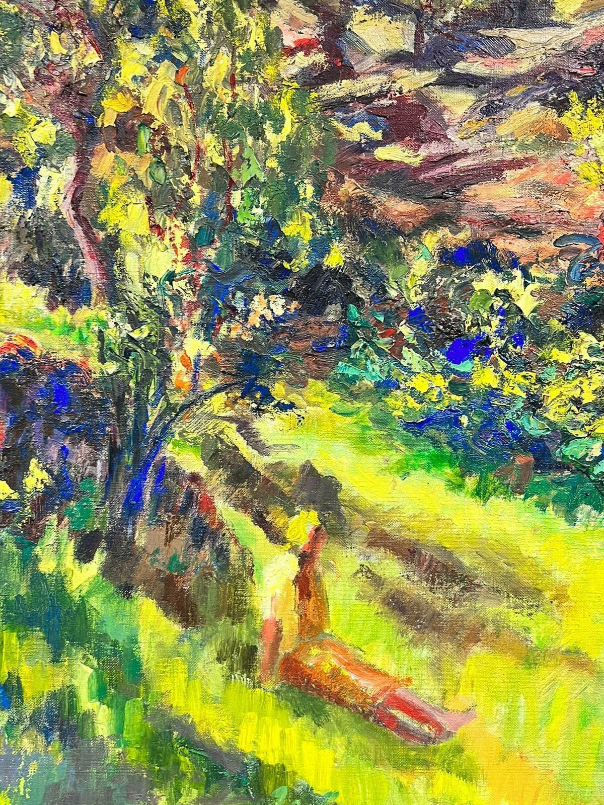 Josine Vignon20th Century French Post Impressionist Oil Lady In Sunlit Green Meadow Landscape1960's photo 1734.0