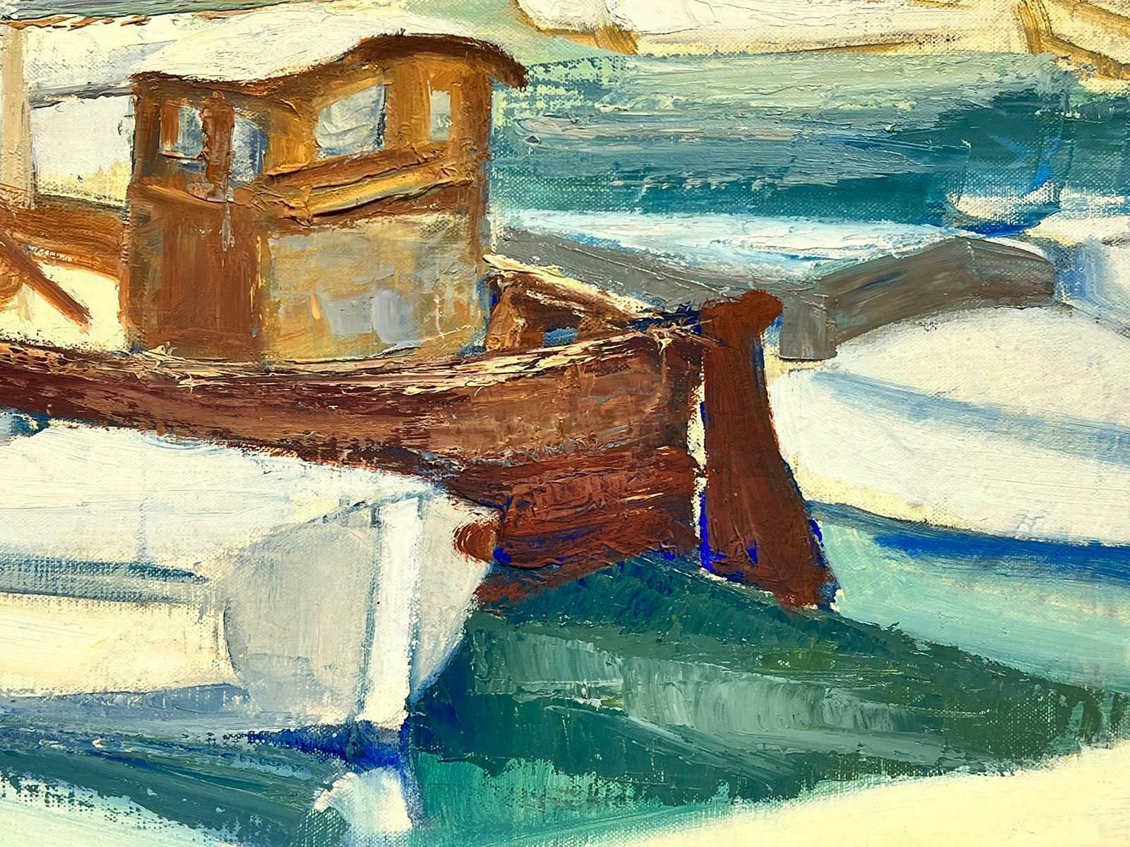 Josine Vignonsouth Of France Mediterranean Tranquil Harbour Boats & Figure 1950's French Oil1950's photo furniture