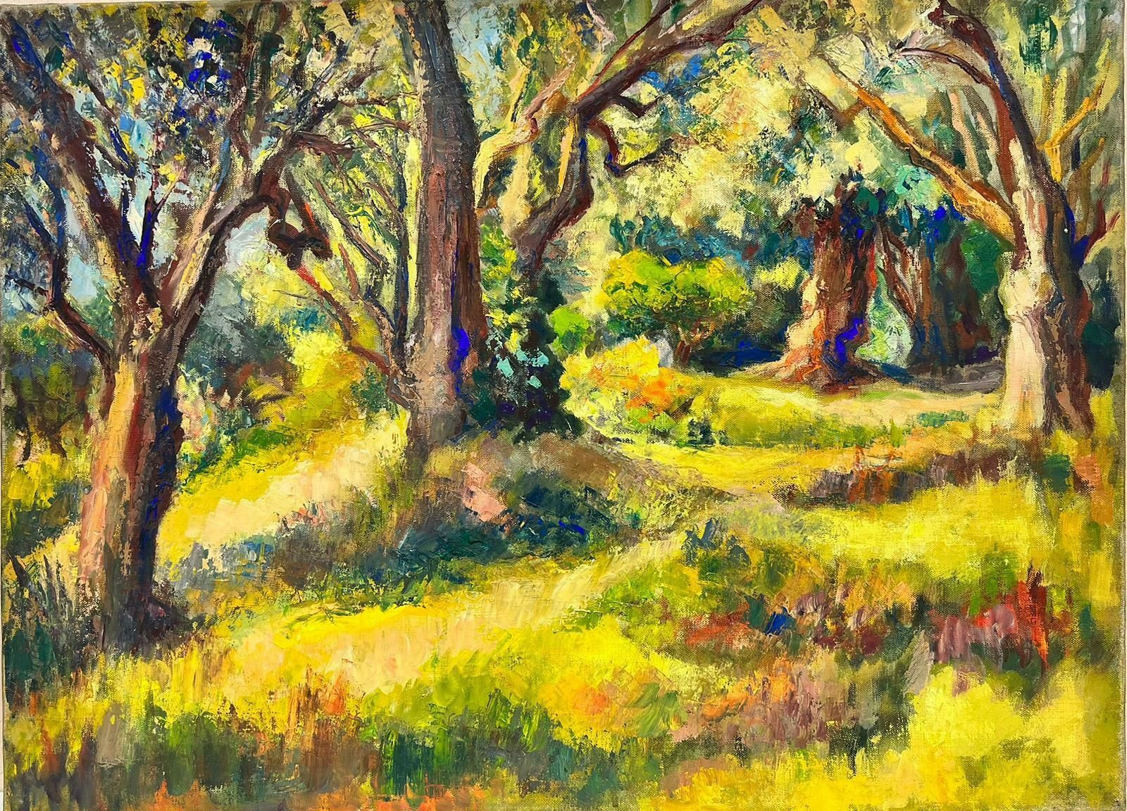 Josine Vignon1950's Large French Post Impressionist Oil Summer In The Woods Green Fields1954
