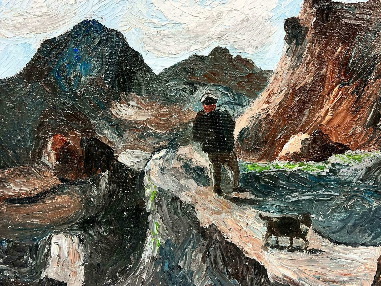 Ben Powellcontemporary British Oil Painting Man And His Dog Walking On The Rocks, Signed photo furniture
