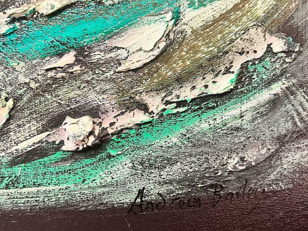 Contemporary British Large Modern British Abstract Painting   Thick Green And White On Black photo Art