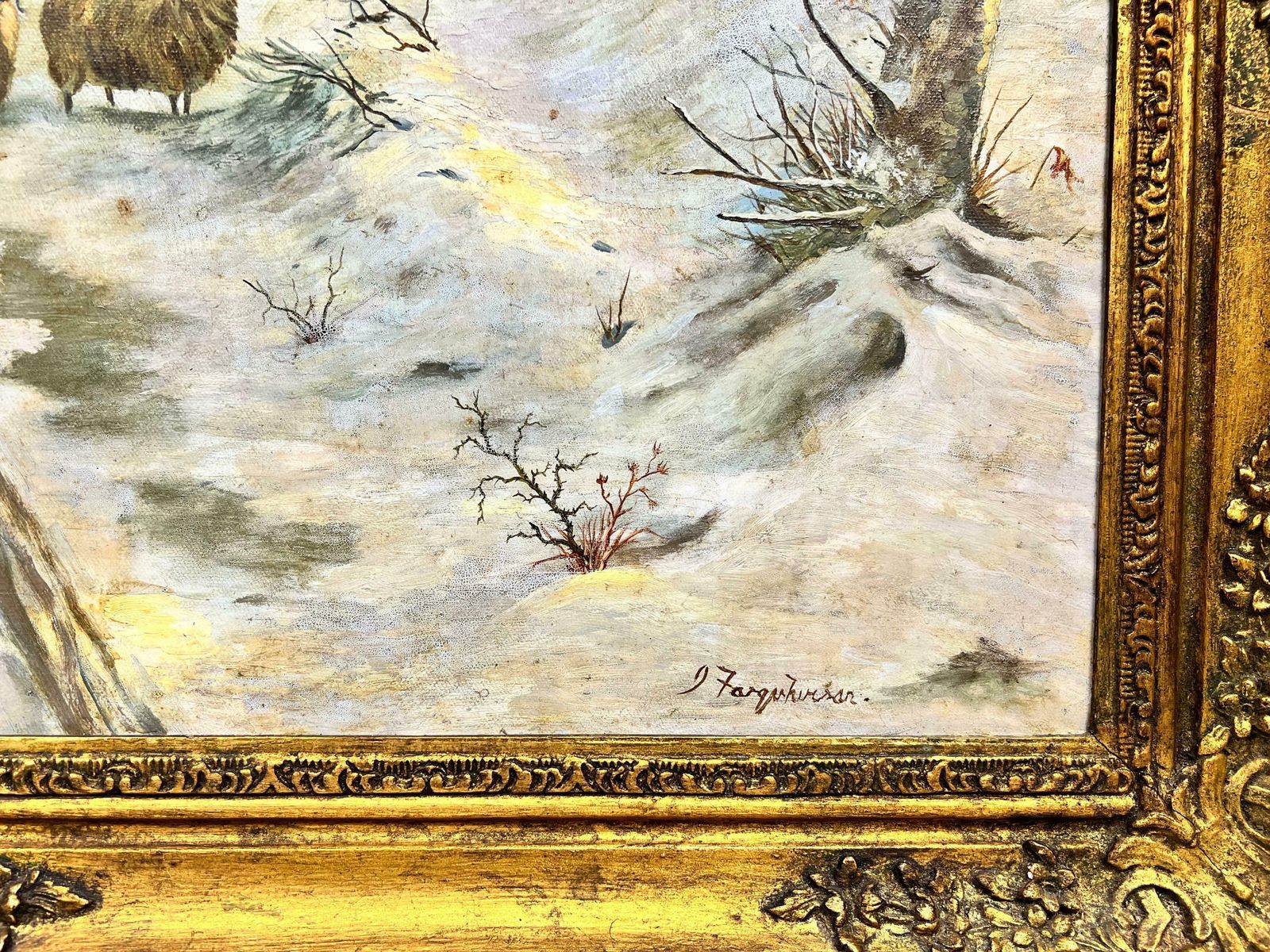 Scottish Schoolhuge Scottish Signed Painting Sheep In Winter Snowy Sunset Landscape photo 2040.0