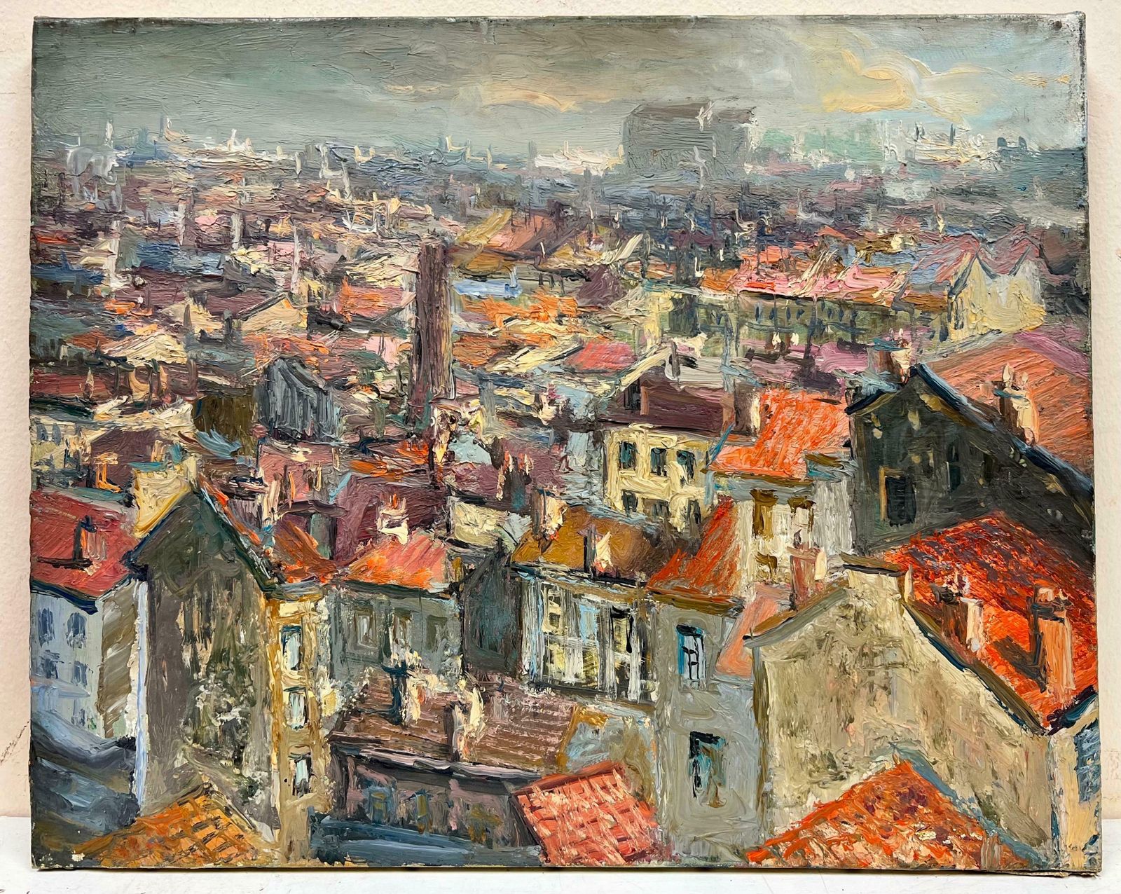 French School1950's French Impressionist Oil City Rooftops View Panoramic Skyline Beautiful photo furniture