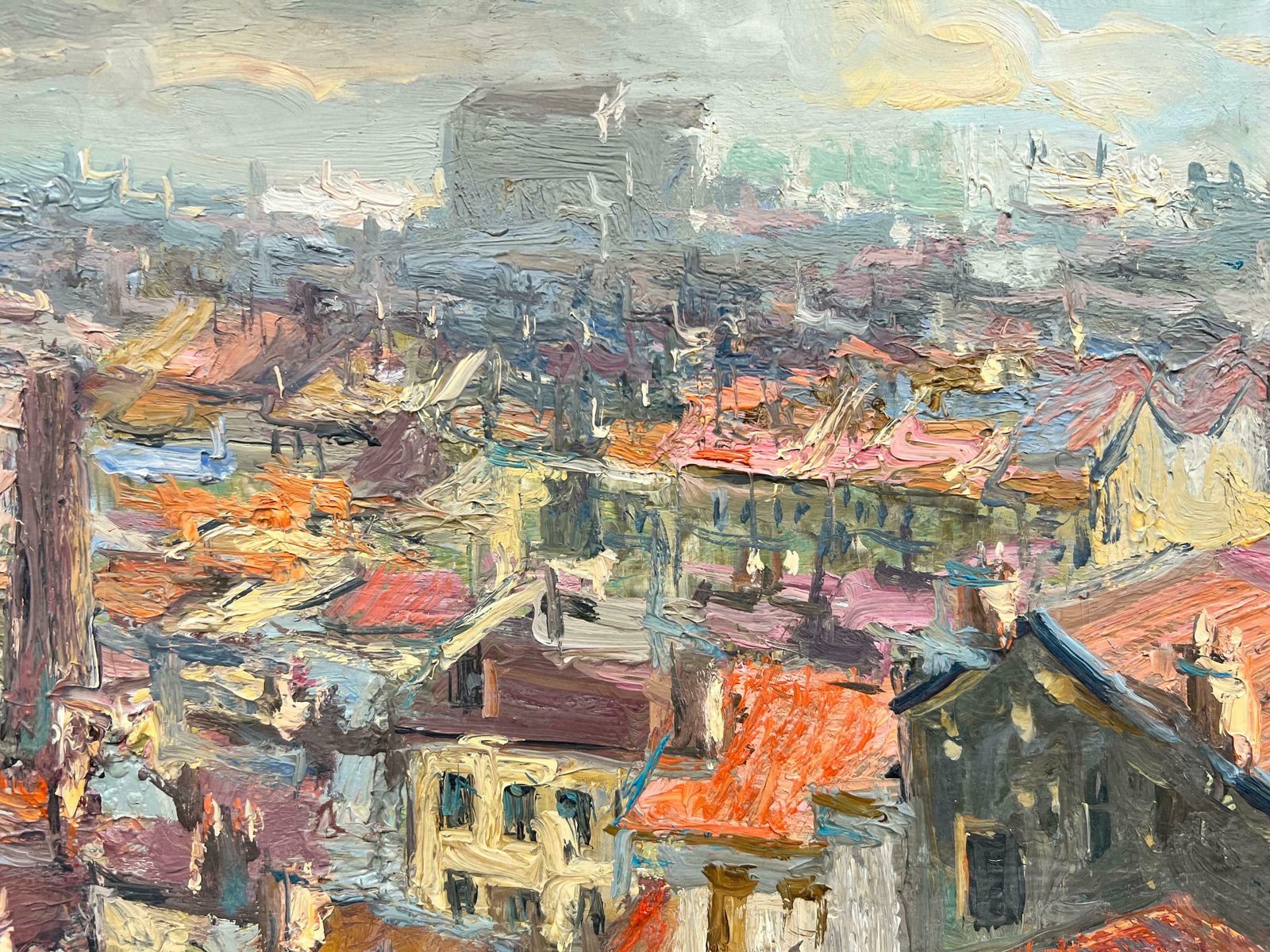French School1950's French Impressionist Oil City Rooftops View Panoramic Skyline Beautiful photo Art