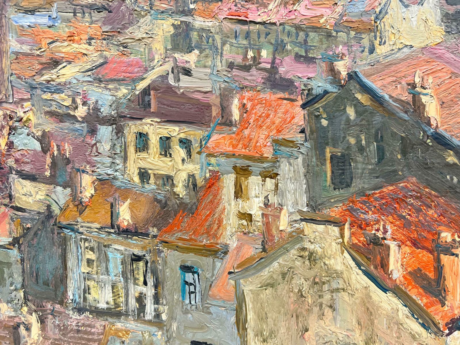 French School1950's French Impressionist Oil City Rooftops View Panoramic Skyline Beautiful photo 1198.0
