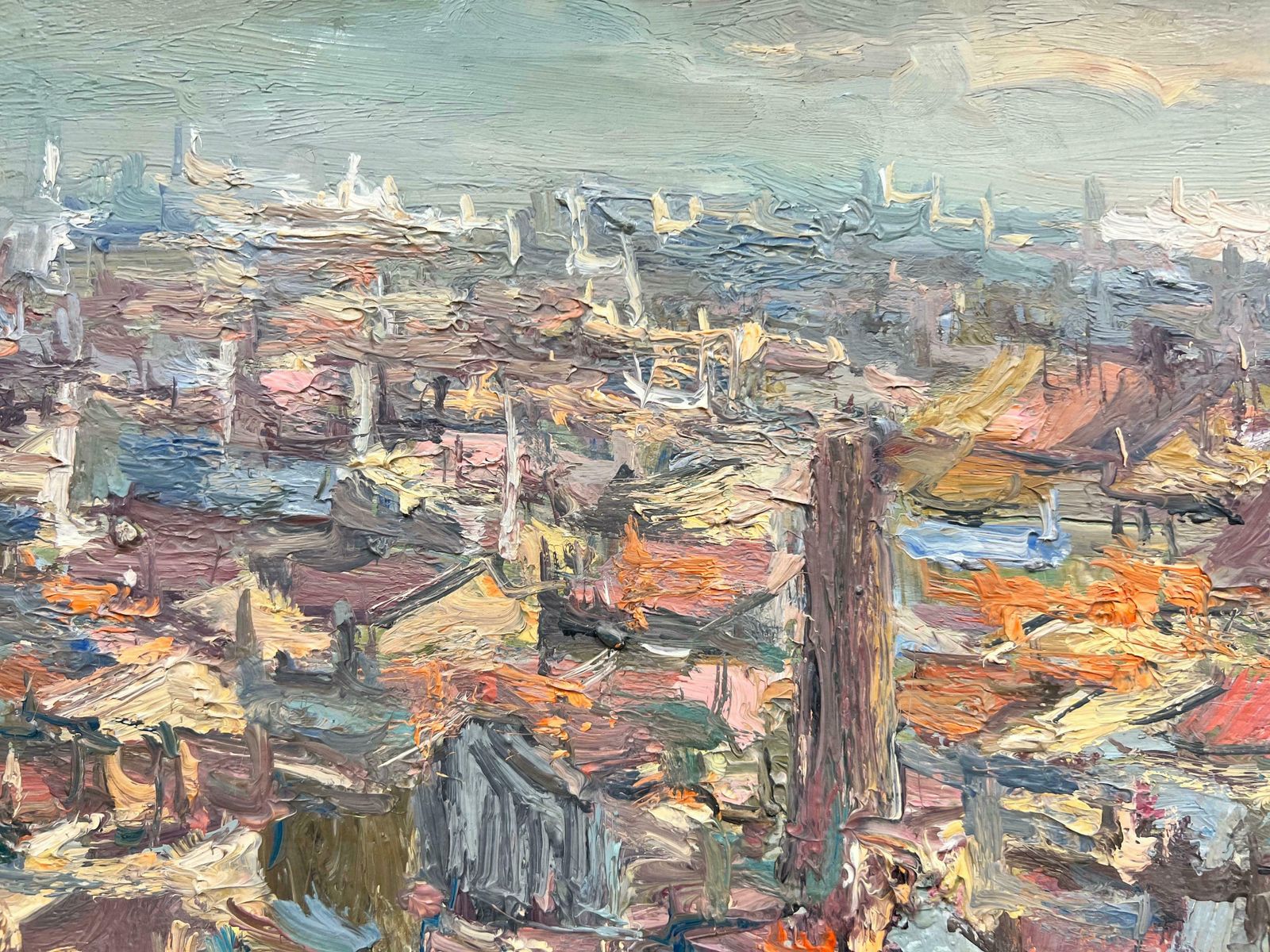 French School1950's French Impressionist Oil City Rooftops View Panoramic Skyline Beautiful photo buy