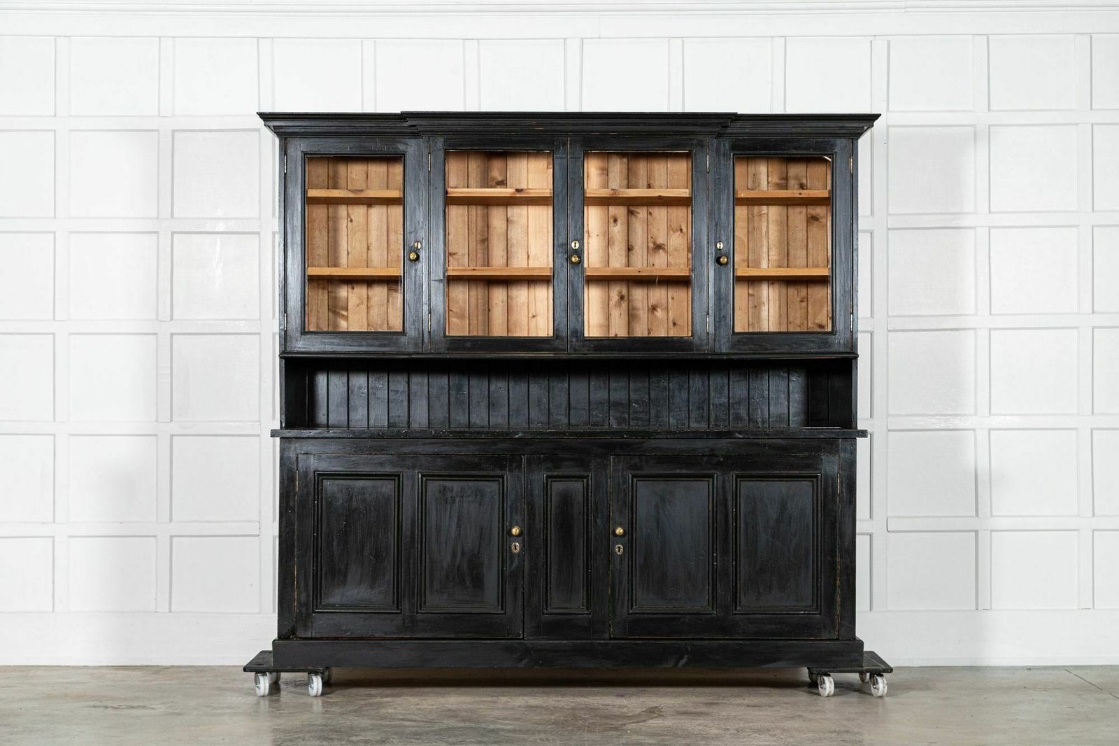 Large 19thc English Ebonised Pine Butlers Pantry Cabinet
