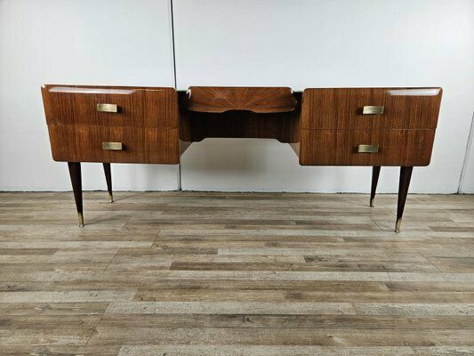 Mid-Century Ladekast in Mahoniewortel met Glazen Blad, 1960