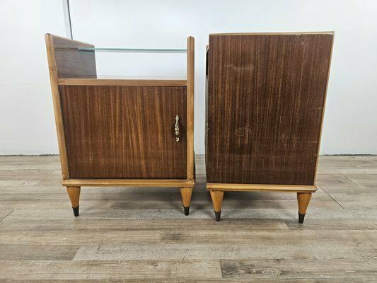 Bedside Tables With Mirror Top And Door, 1950, Set Of 2 photo furniture