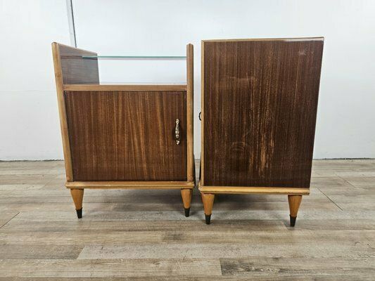 Bedside Tables With Mirror Top And Door, 1950, Set Of 2 photo Furniture