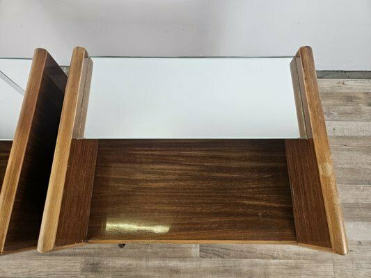 Bedside Tables With Mirror Top And Door, 1950, Set Of 2 photo vintage