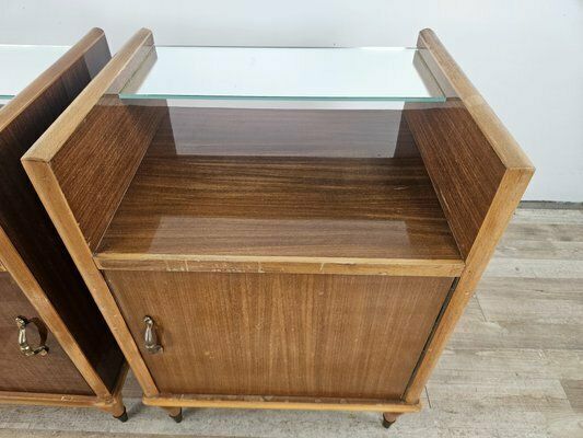 photo furniture Bedside Tables With Mirror Top And Door, 1950, Set Of 2
