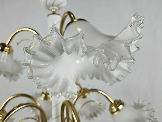 Large Ceramic Chandelier In Brass And Murano Glass, Italy, 1970s photo 591.0