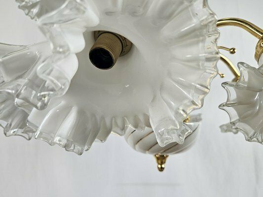 591.0 Large Ceramic Chandelier In Brass And Murano Glass, Italy, 1970s photo