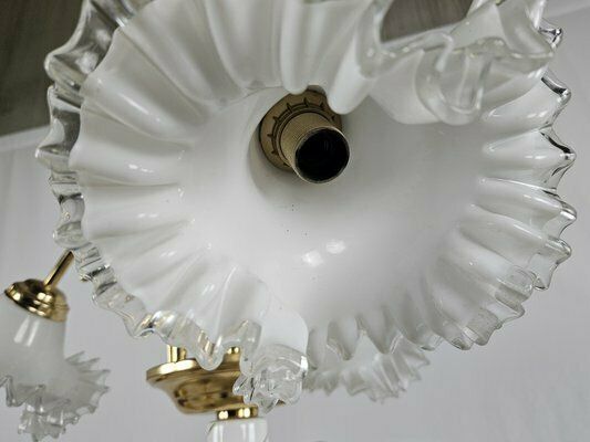 photo vinterior Large Ceramic Chandelier In Brass And Murano Glass, Italy, 1970s