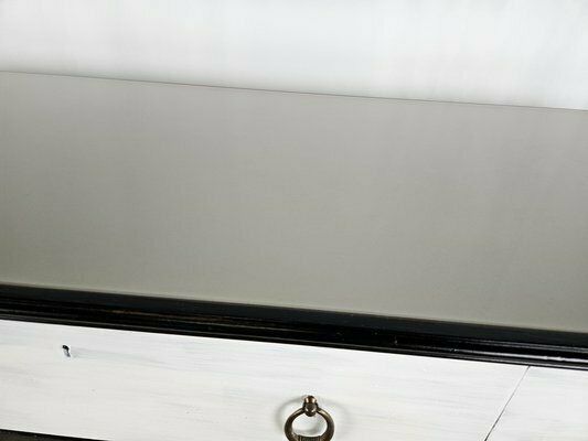 Black White Lacquered Chest With Glass Top And Brass Handles, 1960 photo Furniture
