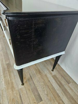photo for sale Black White Lacquered Chest With Glass Top And Brass Handles, 1960