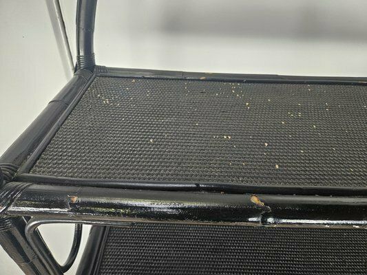 photo buy Large Mid Century Black Wicker Bookcase With Shelves, 1970s